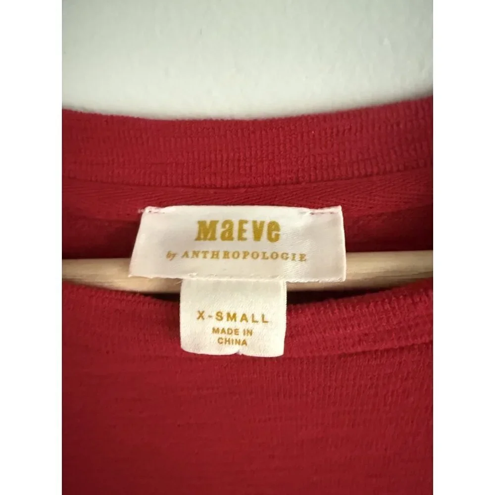 Anthropologie Maeve Textured Slub Cotton Puff Sleeve Top Red Boho Relaxed Fit XS